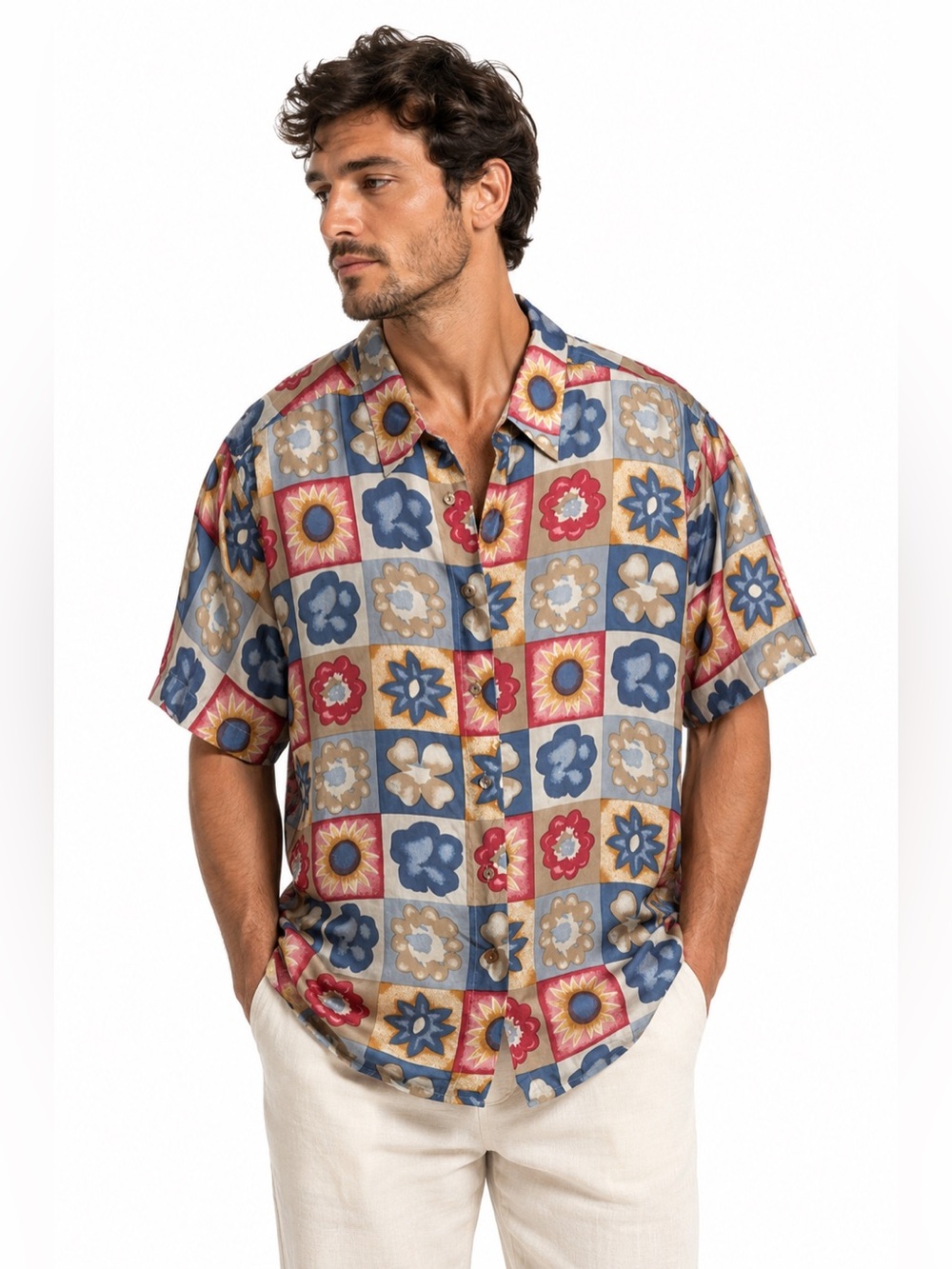Vintage 100% Silk Floral Maximalist 90’s Button Down Shirt Saved by the Bell